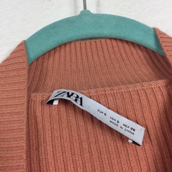 Zara Pink Ribbed Turtleneck Asymmetric Hem Mock Neck Sweater Small - Picture 4 of 10